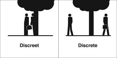 Which is correct, 'discrete' or 'discreet'? at http://www.paperrater.com/page/discrete-vs-discreet